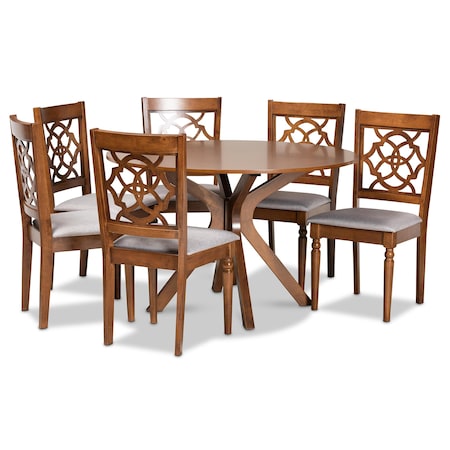 Baxton Studio Sadie Modern and Contemporary Grey Fabric and Walnut Brown Finished Wood 7-Piece Dining Set 176-10543-10893-Zoro
